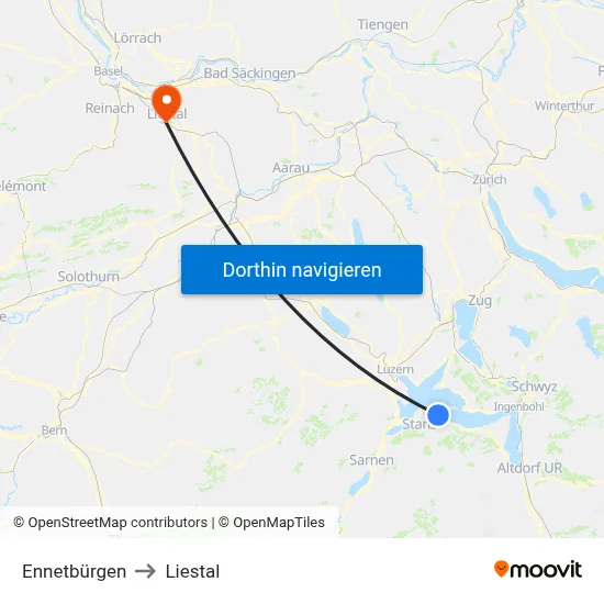 Ennetbürgen to Liestal map