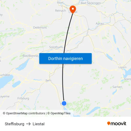 Steffisburg to Liestal map