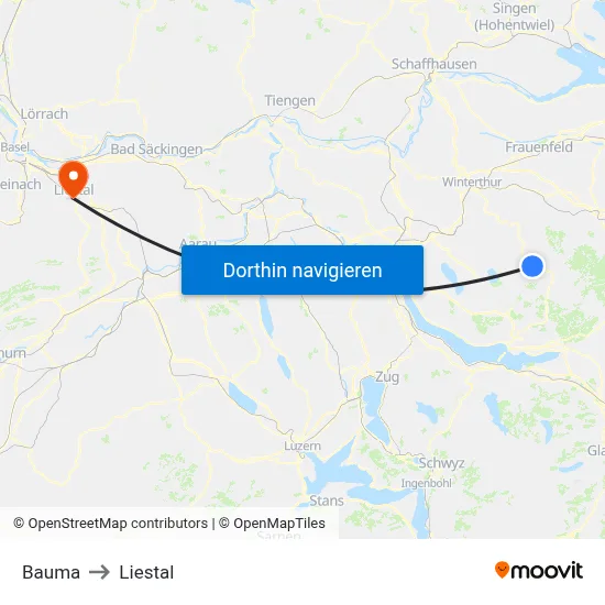 Bauma to Liestal map
