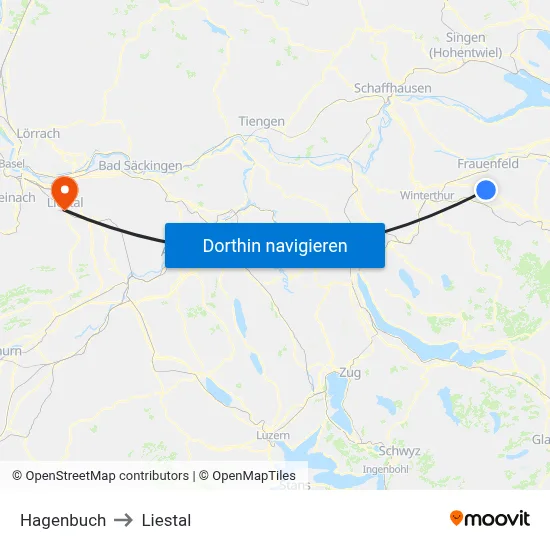 Hagenbuch to Liestal map