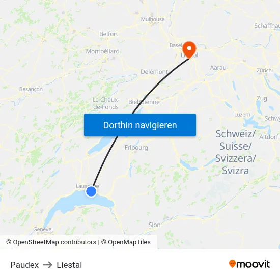 Paudex to Liestal map