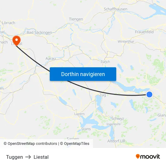 Tuggen to Liestal map