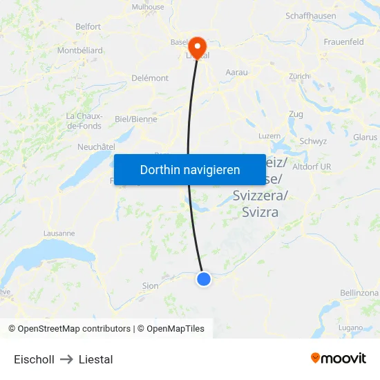 Eischoll to Liestal map