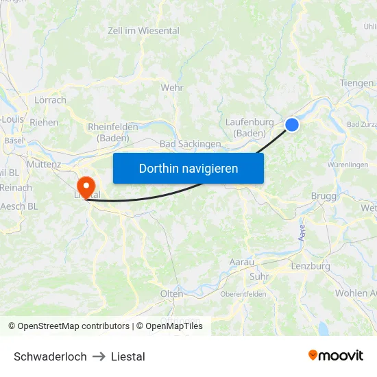 Schwaderloch to Liestal map