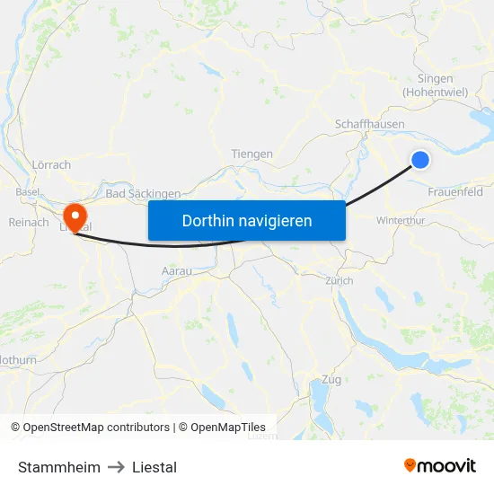 Stammheim to Liestal map