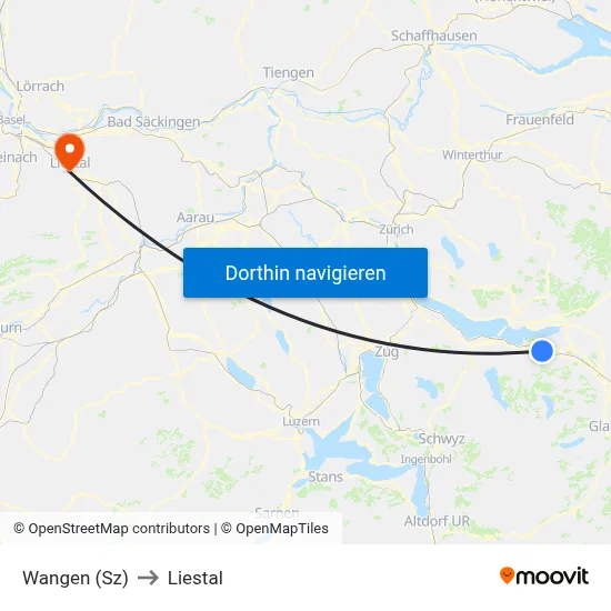 Wangen (Sz) to Liestal map
