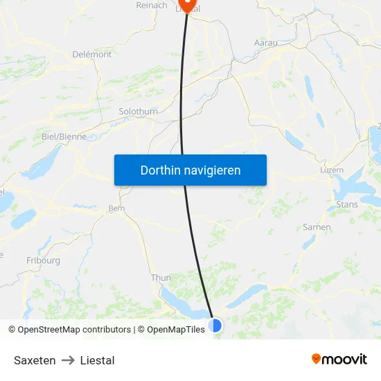 Saxeten to Liestal map