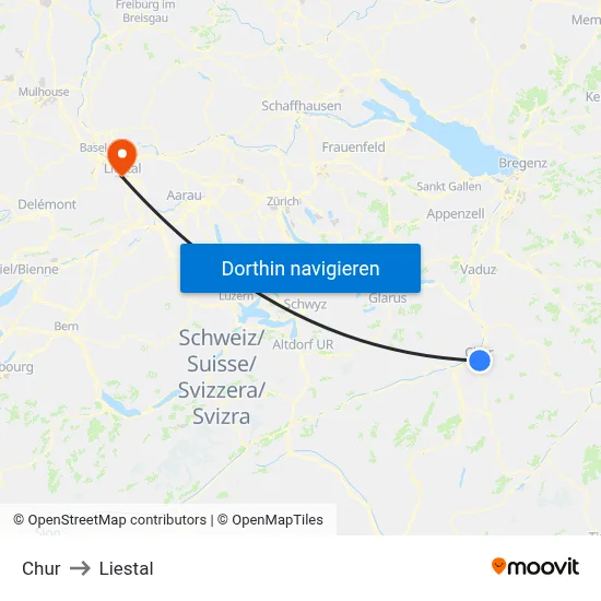 Chur to Liestal map