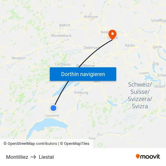 Montilliez to Liestal map