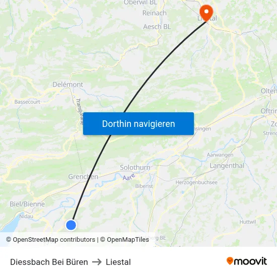 Diessbach Bei Büren to Liestal map