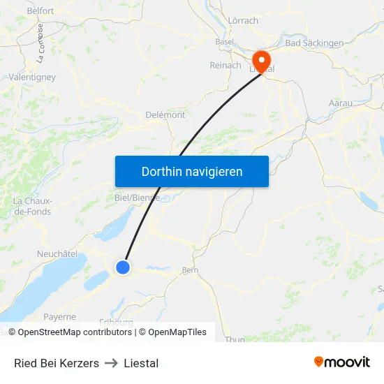 Ried Bei Kerzers to Liestal map