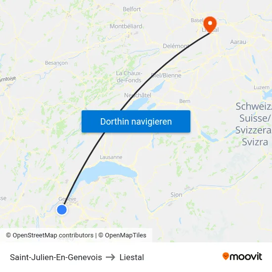 Saint-Julien-En-Genevois to Liestal map