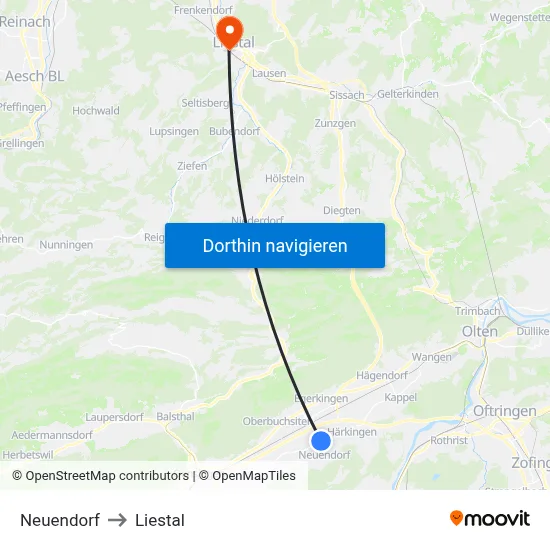 Neuendorf to Liestal map