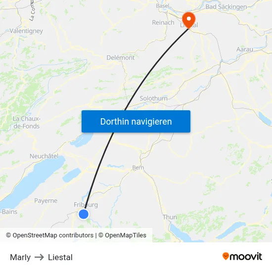 Marly to Liestal map