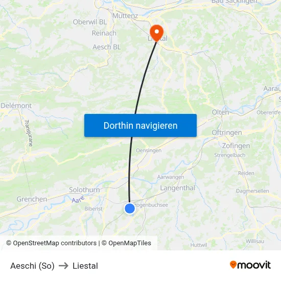 Aeschi (So) to Liestal map