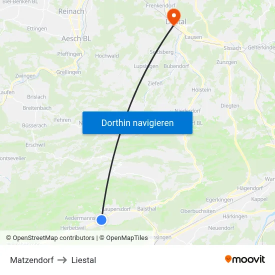 Matzendorf to Liestal map