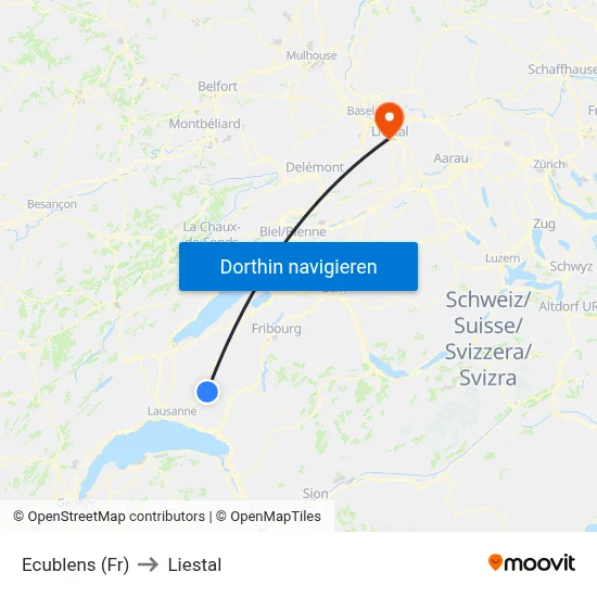 Ecublens (Fr) to Liestal map
