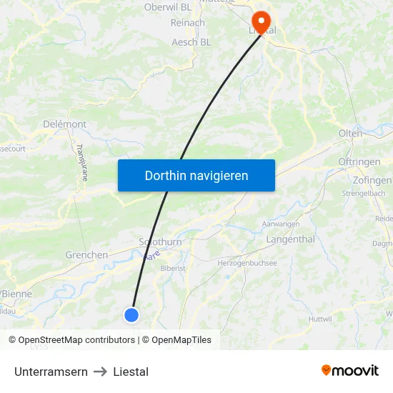 Unterramsern to Liestal map