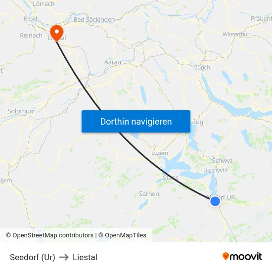 Seedorf (Ur) to Liestal map