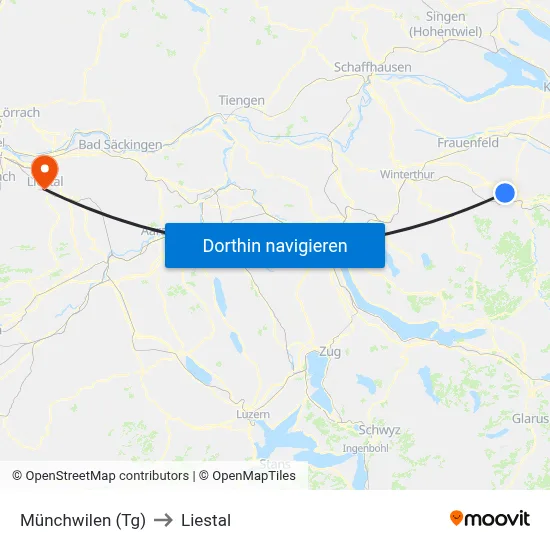 Münchwilen (Tg) to Liestal map