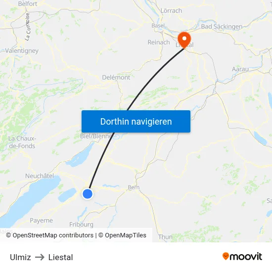 Ulmiz to Liestal map