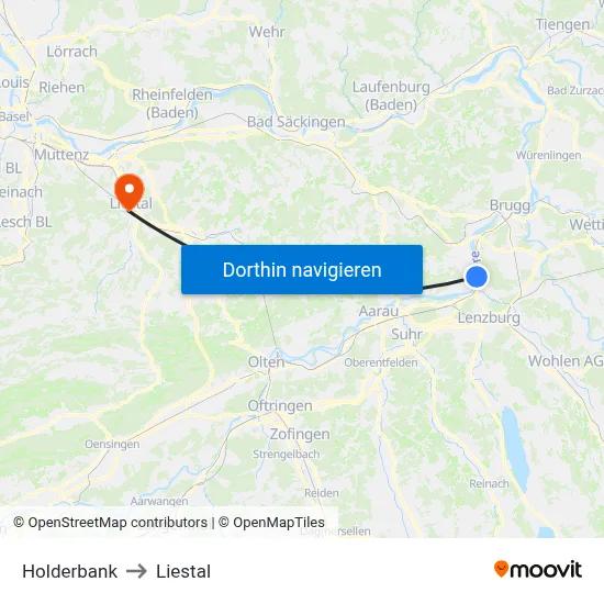 Holderbank to Liestal map