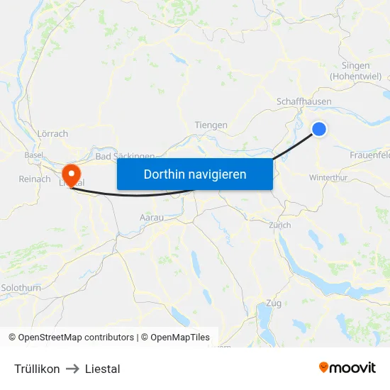 Trüllikon to Liestal map