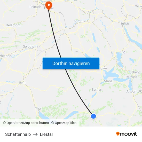 Schattenhalb to Liestal map