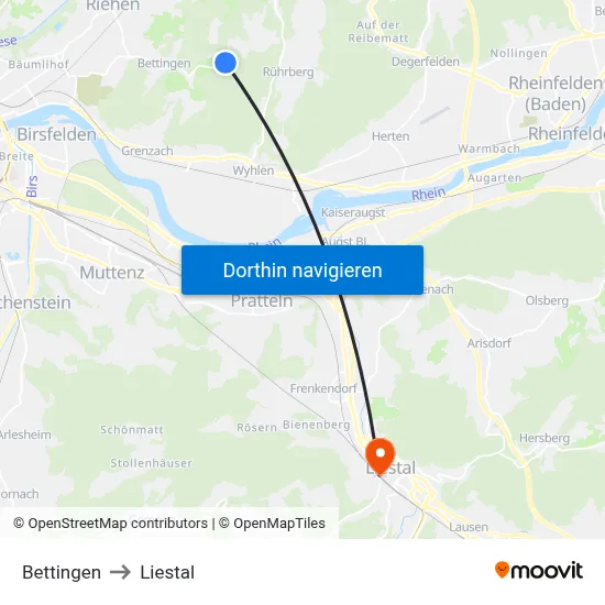 Bettingen to Liestal map