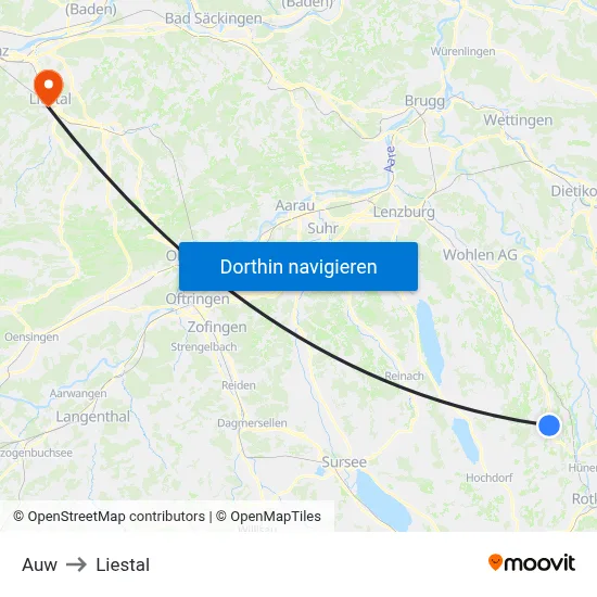 Auw to Liestal map