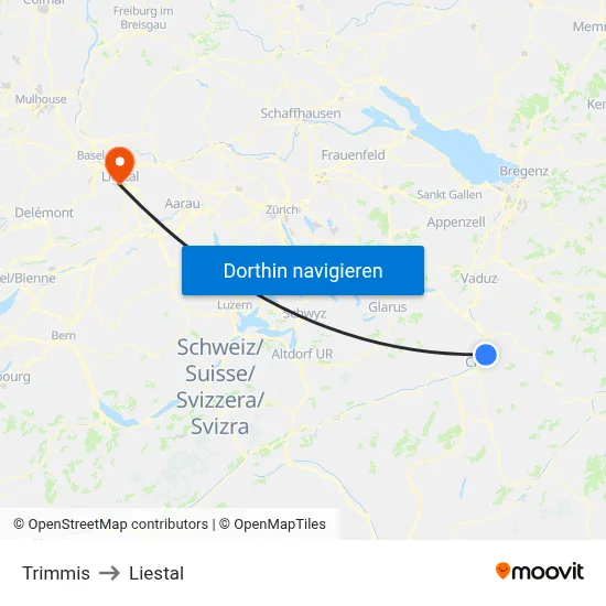 Trimmis to Liestal map