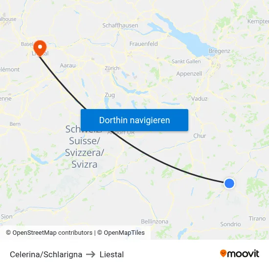 Celerina/Schlarigna to Liestal map