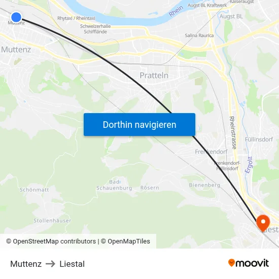 Muttenz to Liestal map