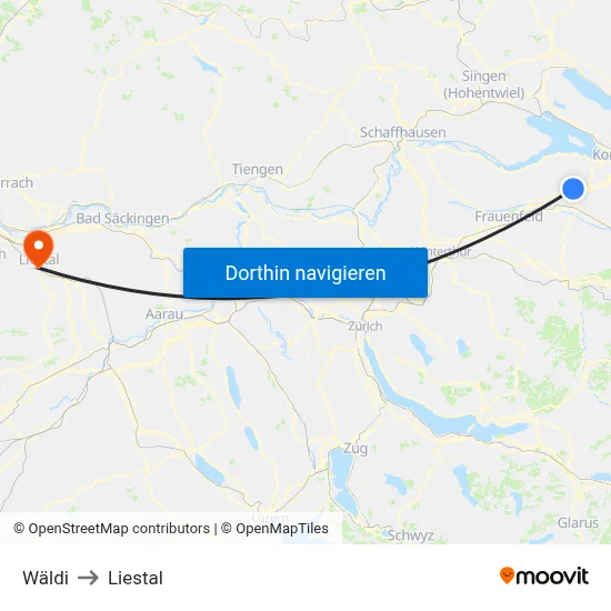 Wäldi to Liestal map