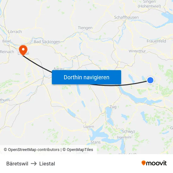 Bäretswil to Liestal map