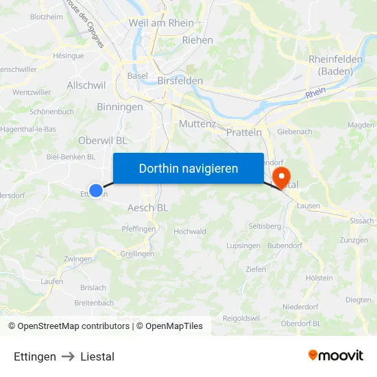 Ettingen to Liestal map