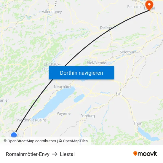 Romainmôtier-Envy to Liestal map