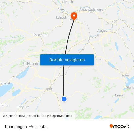 Konolfingen to Liestal map