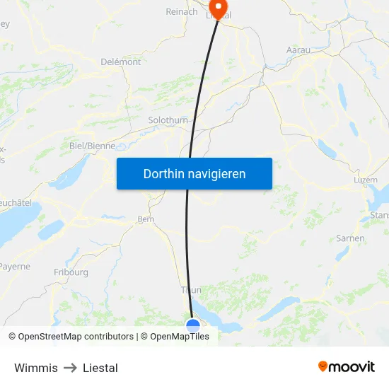 Wimmis to Liestal map