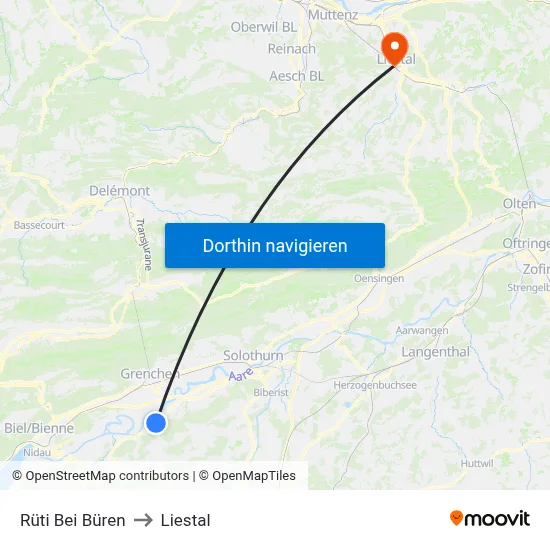 Rüti Bei Büren to Liestal map