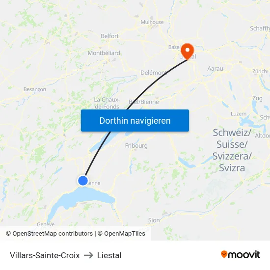 Villars-Sainte-Croix to Liestal map
