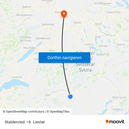 Staldenried to Liestal map