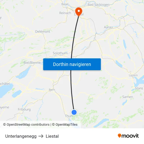 Unterlangenegg to Liestal map
