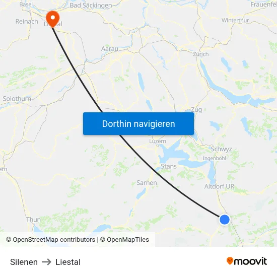Silenen to Liestal map