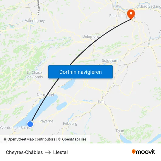 Cheyres-Châbles to Liestal map