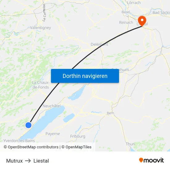 Mutrux to Liestal map