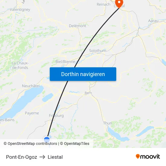 Pont-En-Ogoz to Liestal map