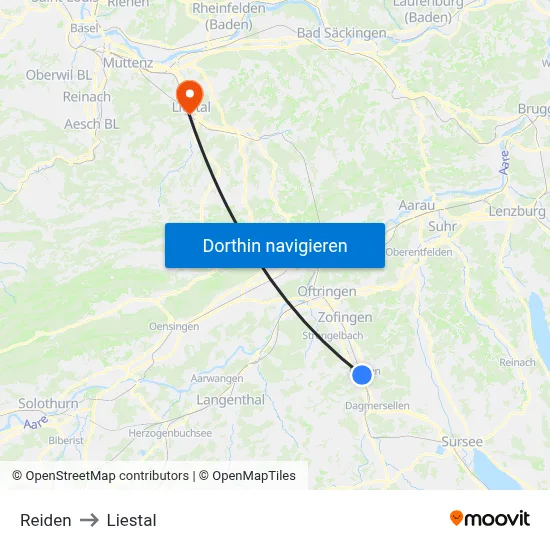 Reiden to Liestal map
