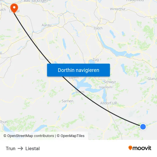 Trun to Liestal map