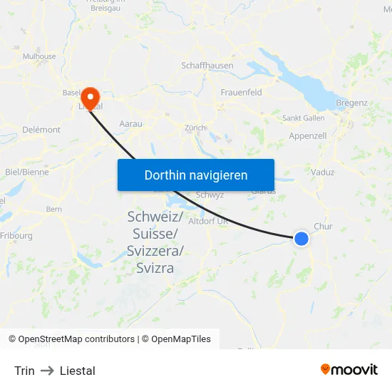 Trin to Liestal map